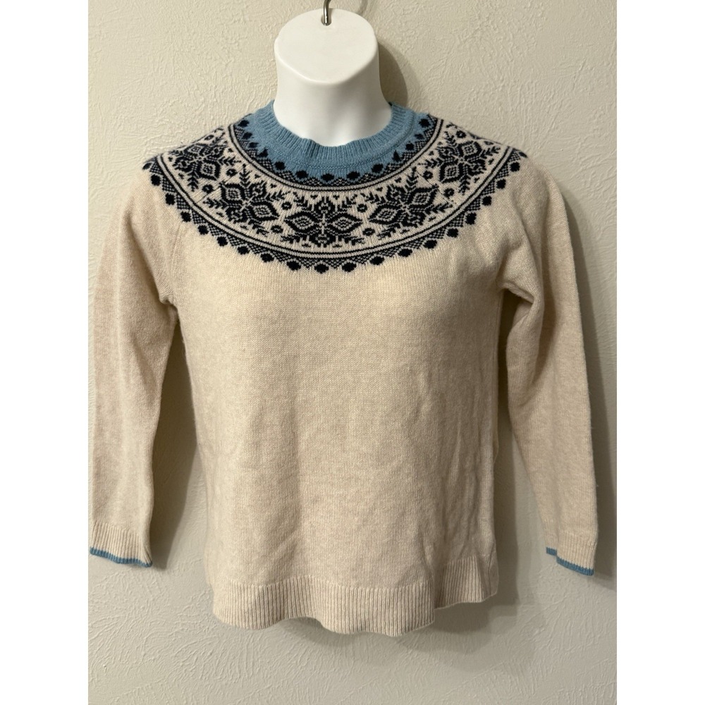 Tabitha Webb Wool Blend Fair Isle Sweater size L blue beige excellent